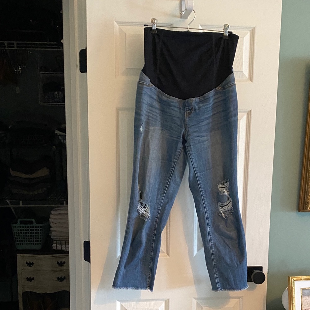 Isabel Maternity by Ingrid & Isabel Distressed Light Blue Jeans with Black Panel